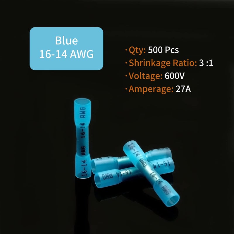 ZIPCCI 16-14 AWG Heat Shrink Butt Connectors - 500Pcs Blue Insulated Waterproof Electrical Marine Automotive Wire Splice Connector Crimp Wiring Terminals - Image 2